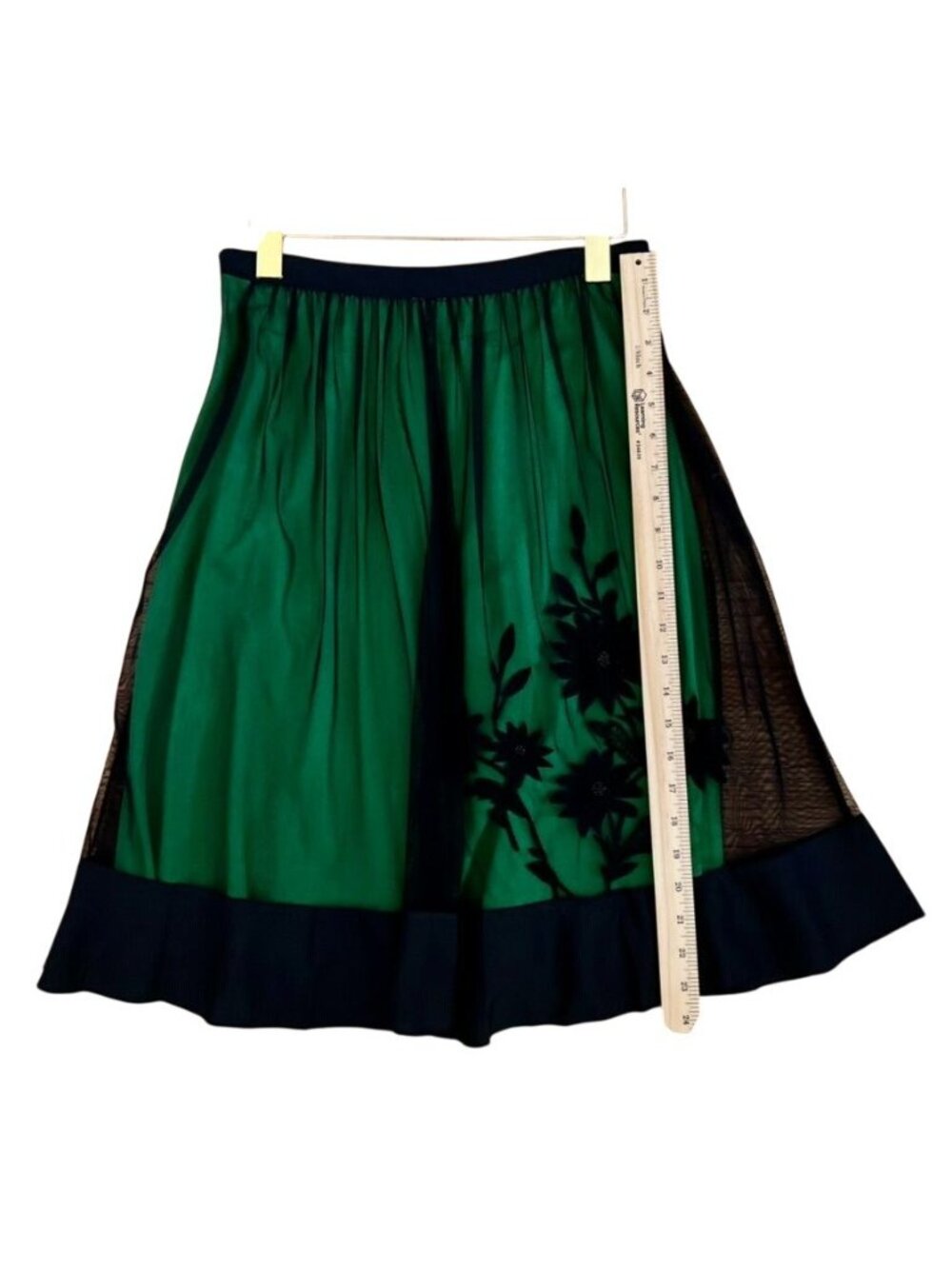 Anthropologie Sheer Midi Skirt Emerald Black Tulle Embroidered Witchy Goth - Picture 7 of 9